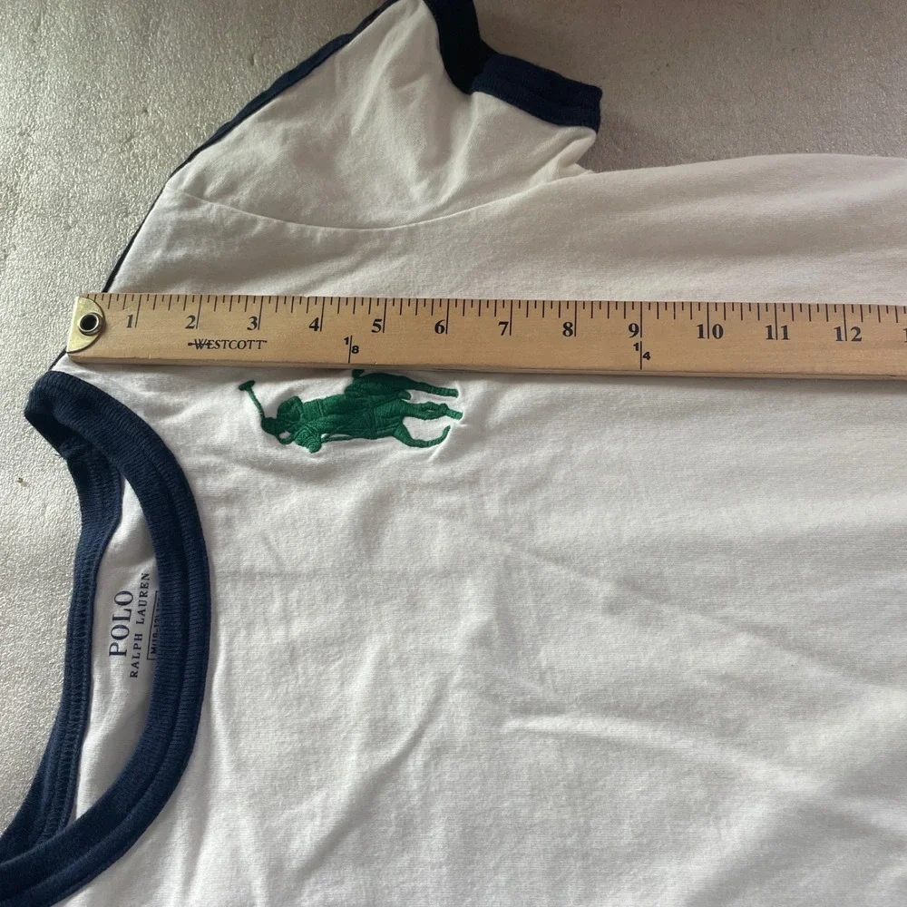 Polo‎ Ralph Lauren T Shirt Kids 10/12 White Green Big Pony Ringer Short Sleeve